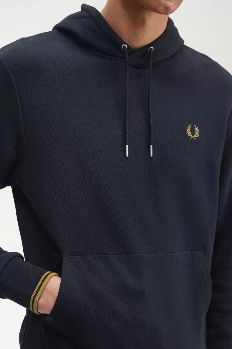 felpa con cappuccio fred perry tipped da uomo blu navy e caffè scuro