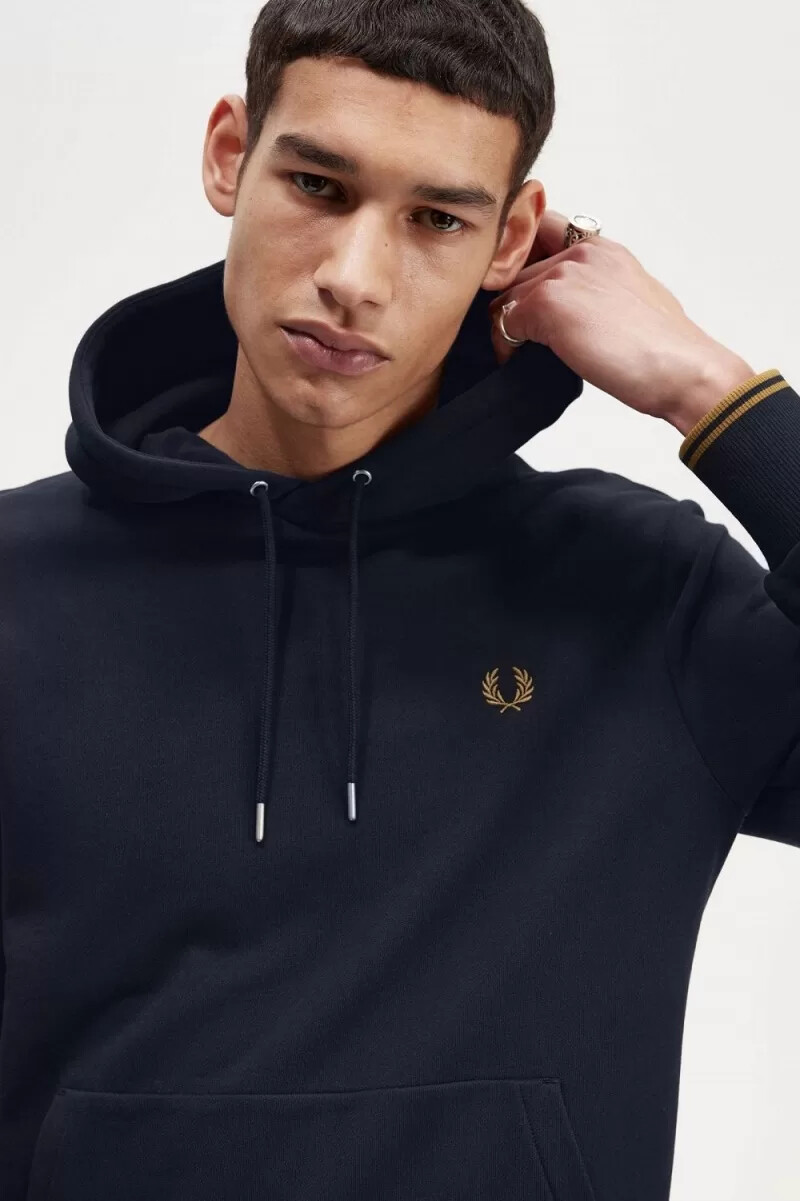 felpa con cappuccio fred perry tipped da uomo blu navy e caffè scuro