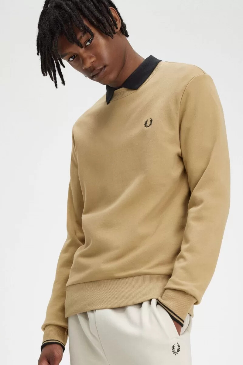 fred perry felpa girocollo da uomo verde nera