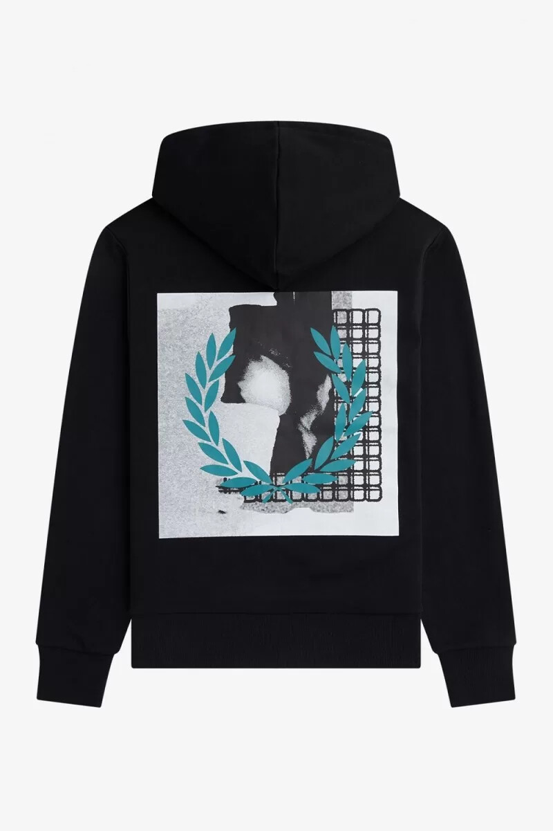 felpa con cappuccio da uomo fred perry rave graphic nera