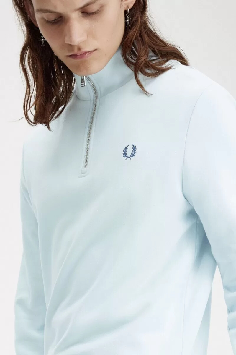 felpa con mezza zip da uomo fred perry light aqua midnight blue