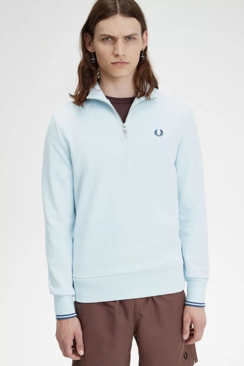 felpa con mezza zip da uomo fred perry light aqua midnight blue