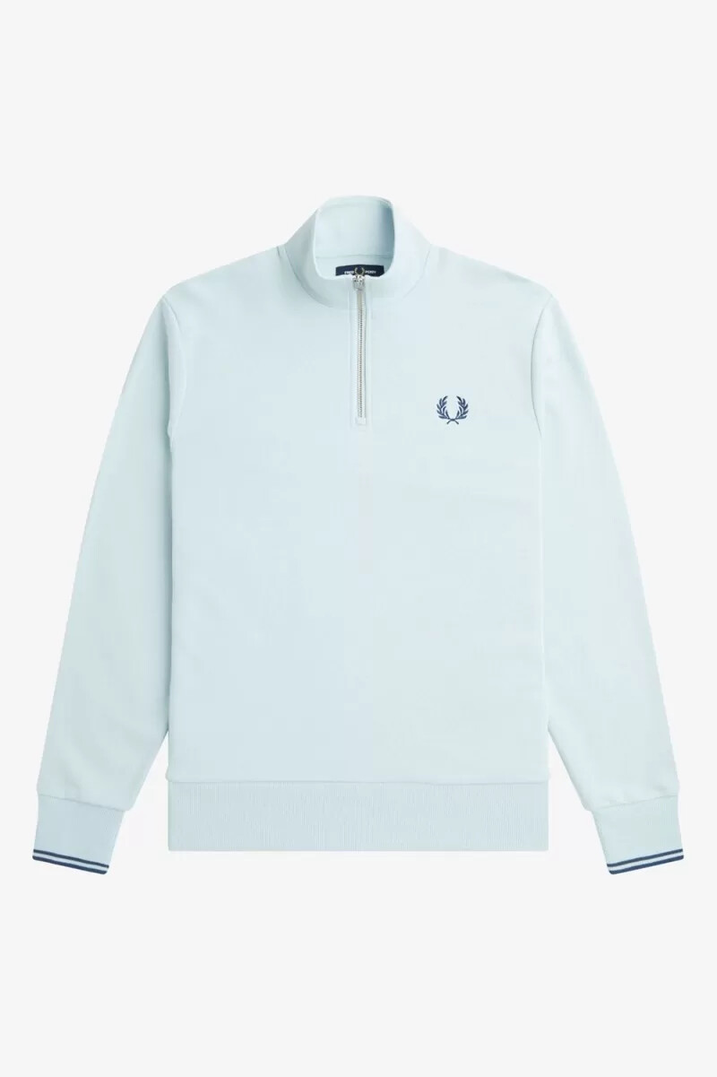 felpa con mezza zip da uomo fred perry light aqua midnight blue