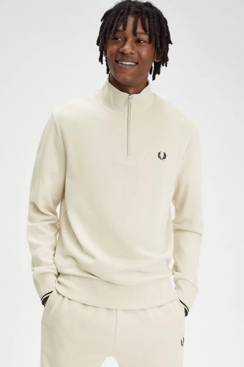 felpa da uomo fred perry half zip oatmeal black