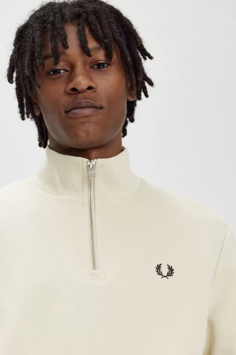 felpa da uomo fred perry half zip oatmeal black