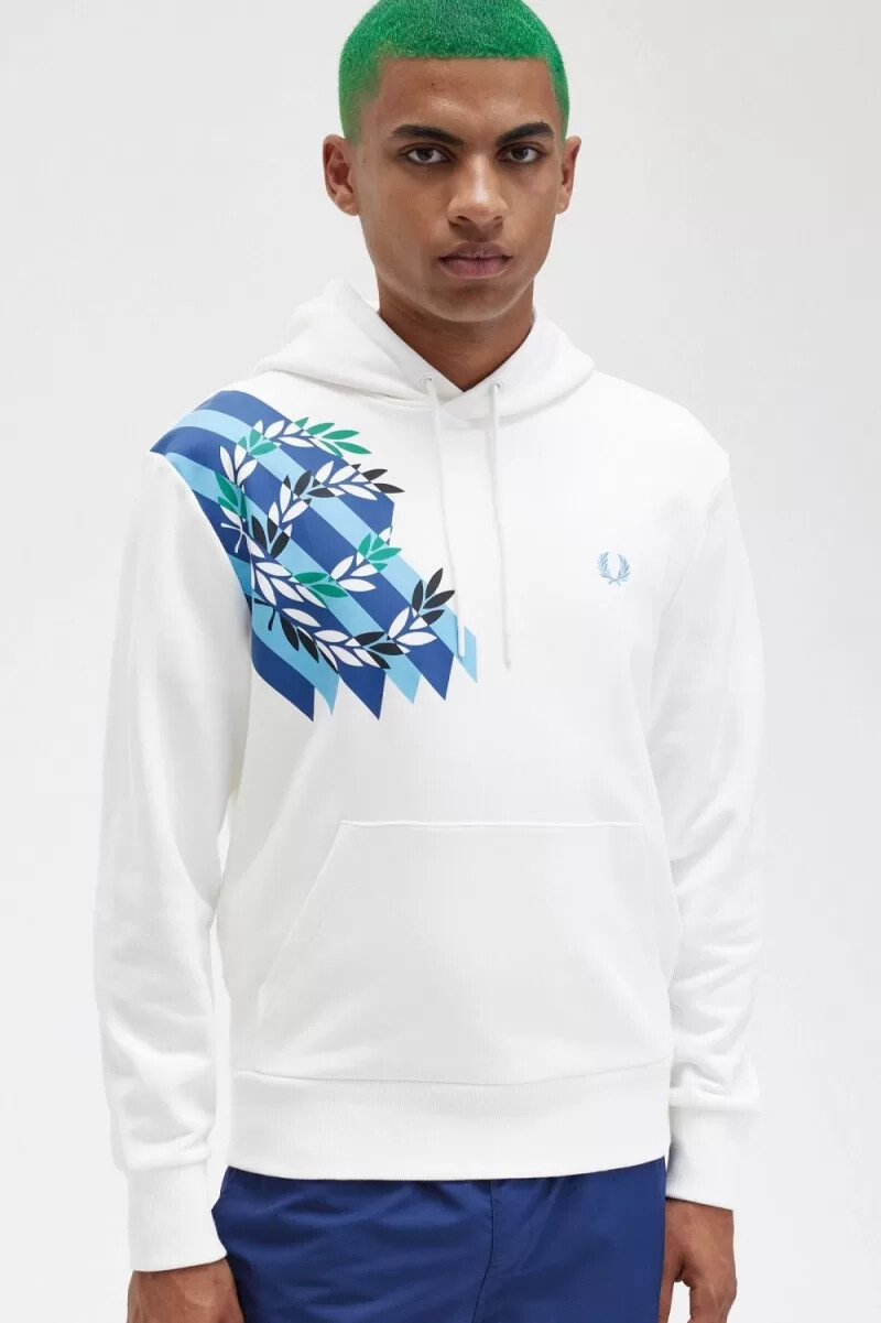 felpa con cappuccio da uomo fred perry laurel wreath print colore bianco neve