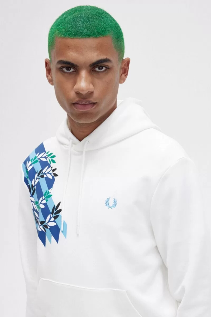 felpa con cappuccio da uomo fred perry laurel wreath print colore bianco neve