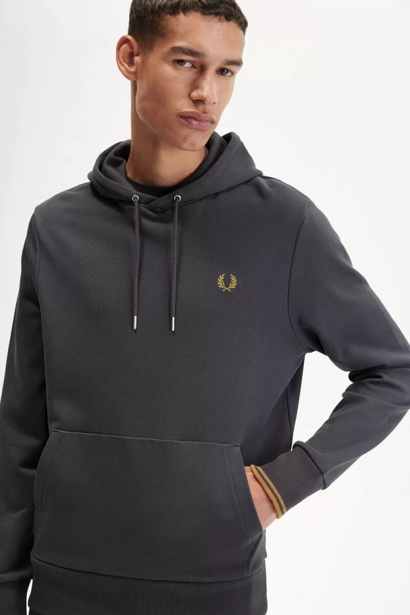 felpa con cappuccio fred perry tipped da uomo colore grigio ancore e caffè scuro