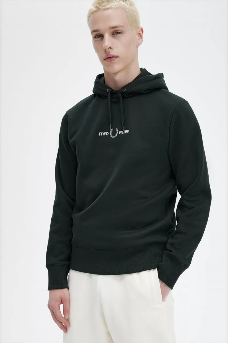 felpe con cappuccio ricamate da uomo fred perry colore verde notte