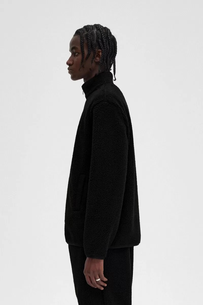 felpa da uomo in pile borg con zip fred perry nera
