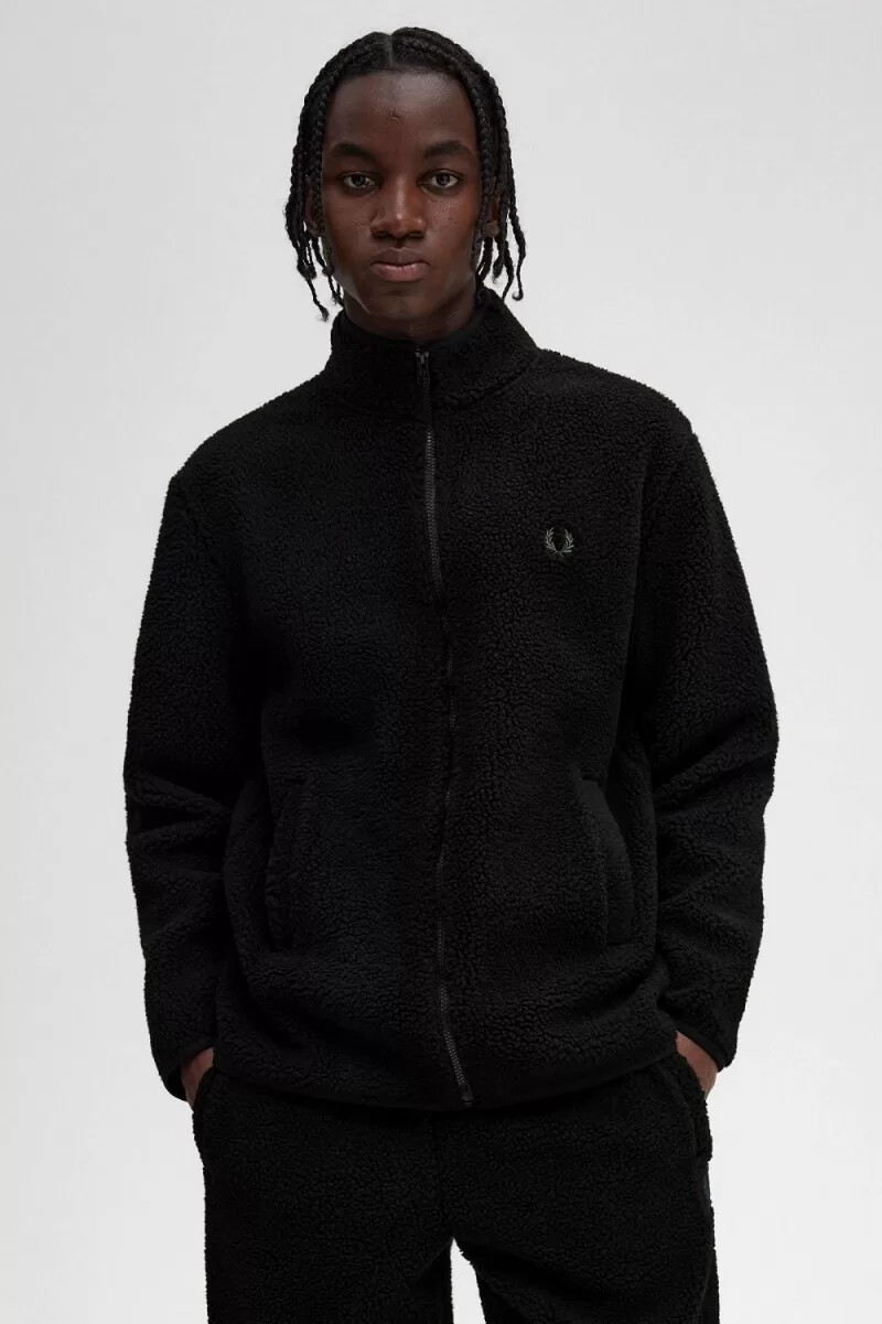 felpa da uomo in pile borg con zip fred perry nera