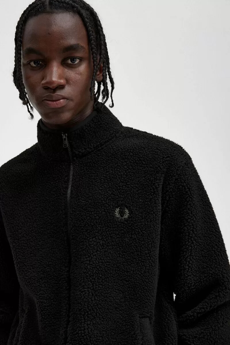 felpa da uomo in pile borg con zip fred perry nera
