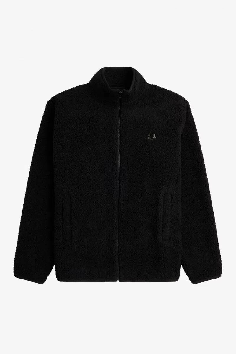 felpa da uomo in pile borg con zip fred perry nera