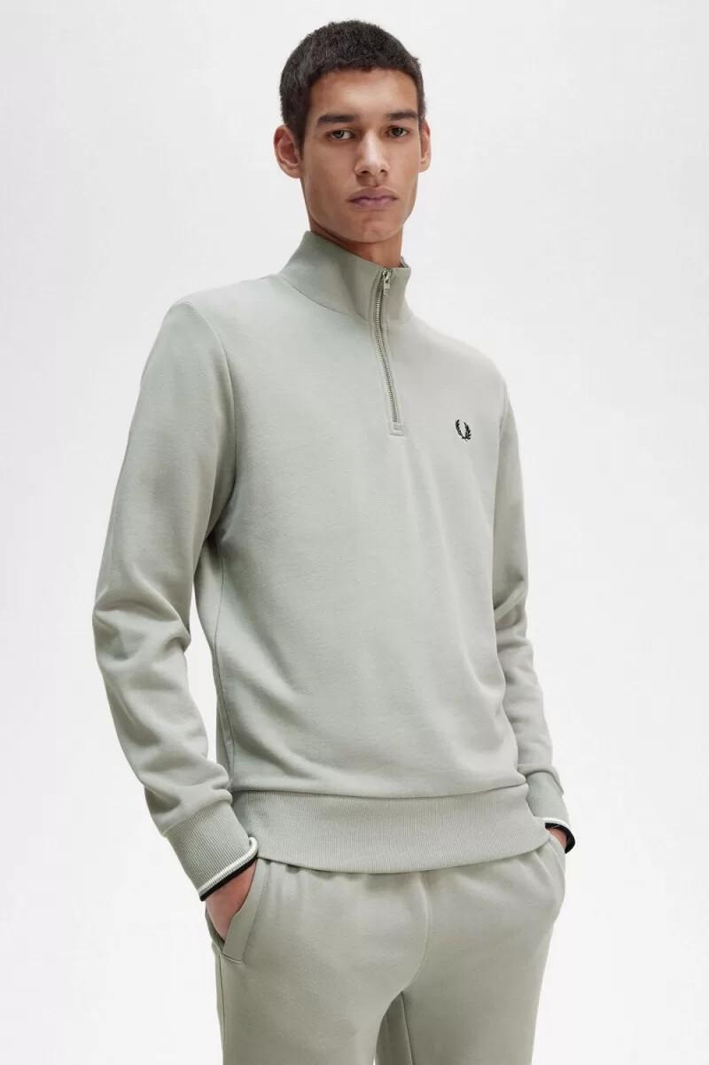felpa con mezza zip da uomo fred perry grigia