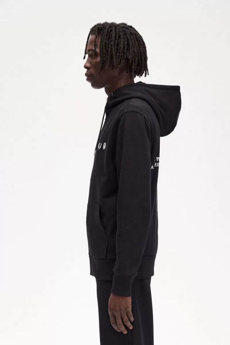felpa con cappuccio e zip a contrasto fred perry da uomo nera