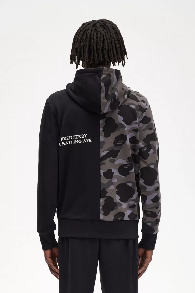 felpa con cappuccio e zip a contrasto fred perry da uomo nera