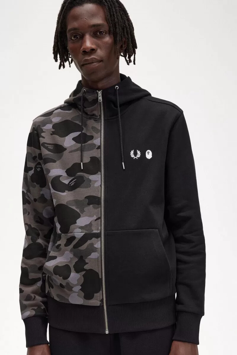 felpa con cappuccio e zip a contrasto fred perry da uomo nera