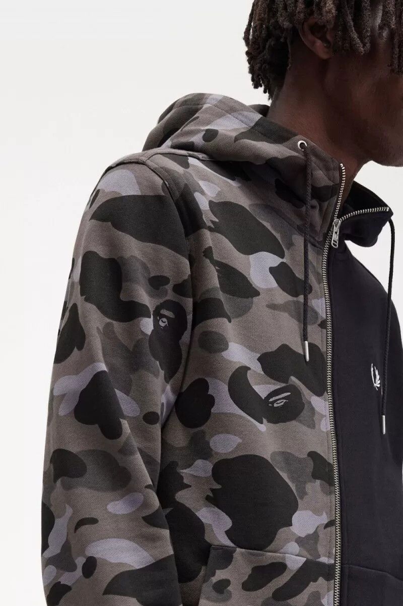 felpa con cappuccio e zip a contrasto fred perry da uomo nera