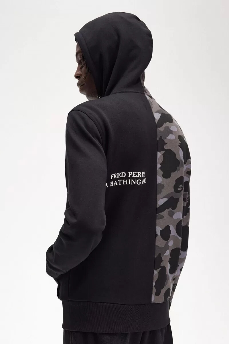 felpa con cappuccio e zip a contrasto fred perry da uomo nera