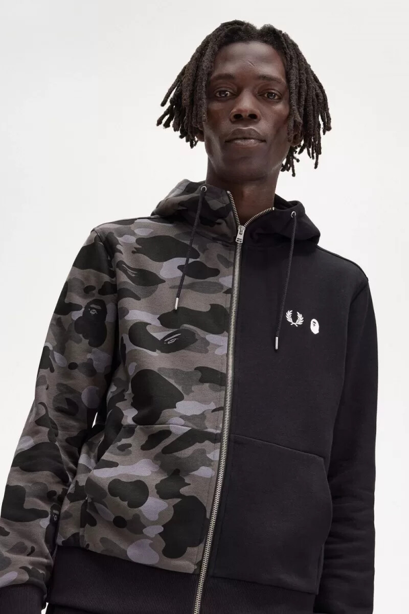 felpa con cappuccio e zip a contrasto fred perry da uomo nera