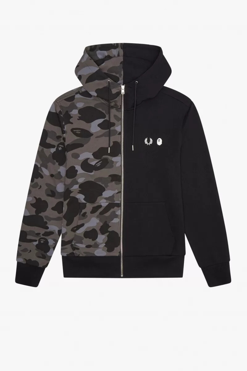 felpa con cappuccio e zip a contrasto fred perry da uomo nera