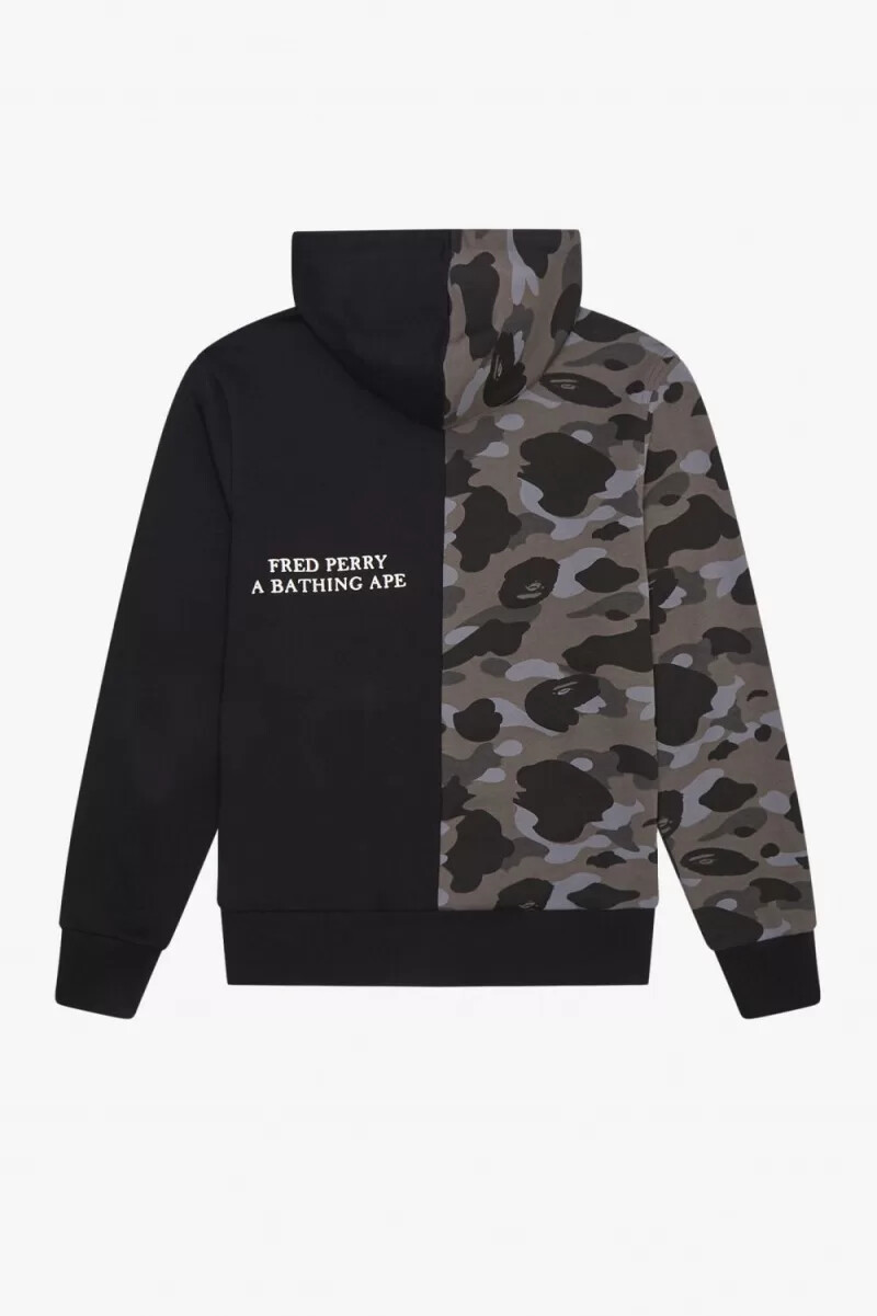 felpa con cappuccio e zip a contrasto fred perry da uomo nera