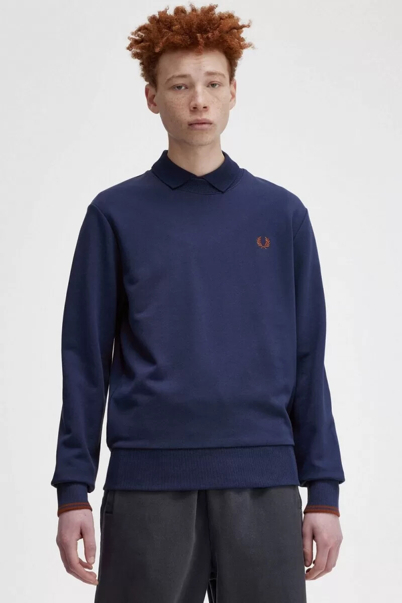 felpa girocollo da uomo fred perry colore blu navy francese marrone whisky