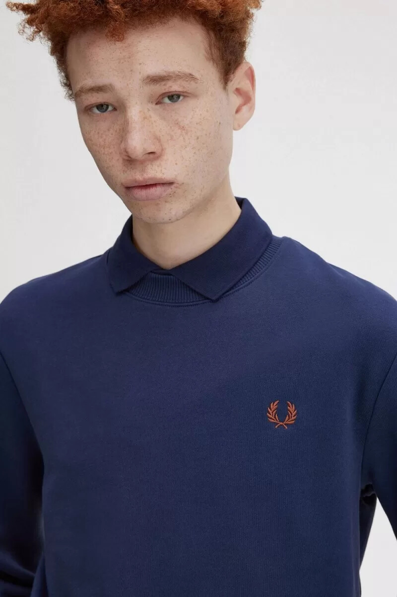felpa girocollo da uomo fred perry colore blu navy francese marrone whisky