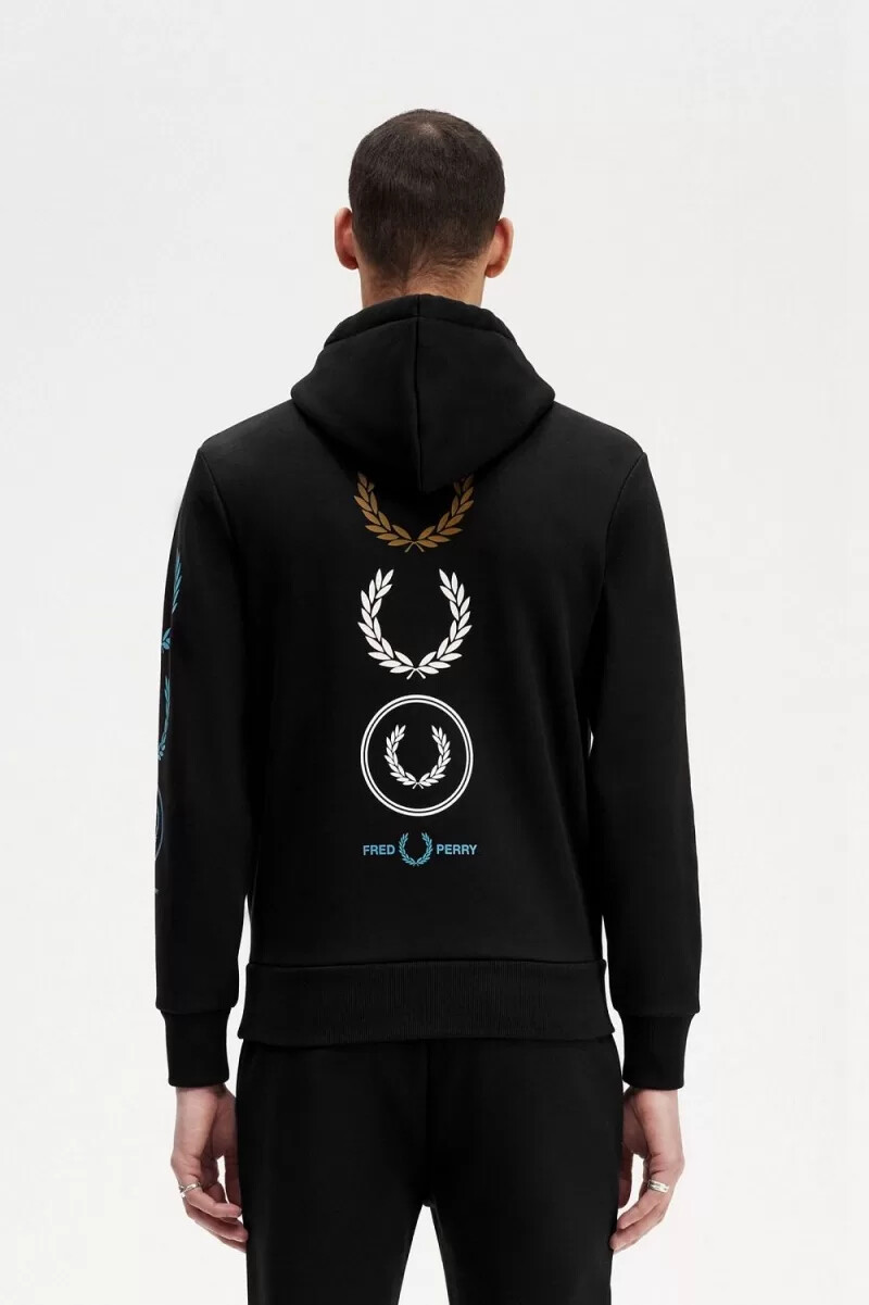 felpa con cappuccio da uomo con marchio grafico fred perry nera