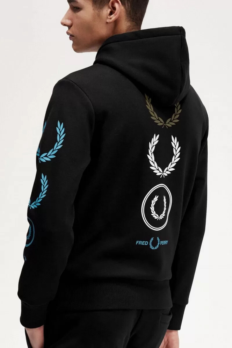 felpa con cappuccio da uomo con marchio grafico fred perry nera