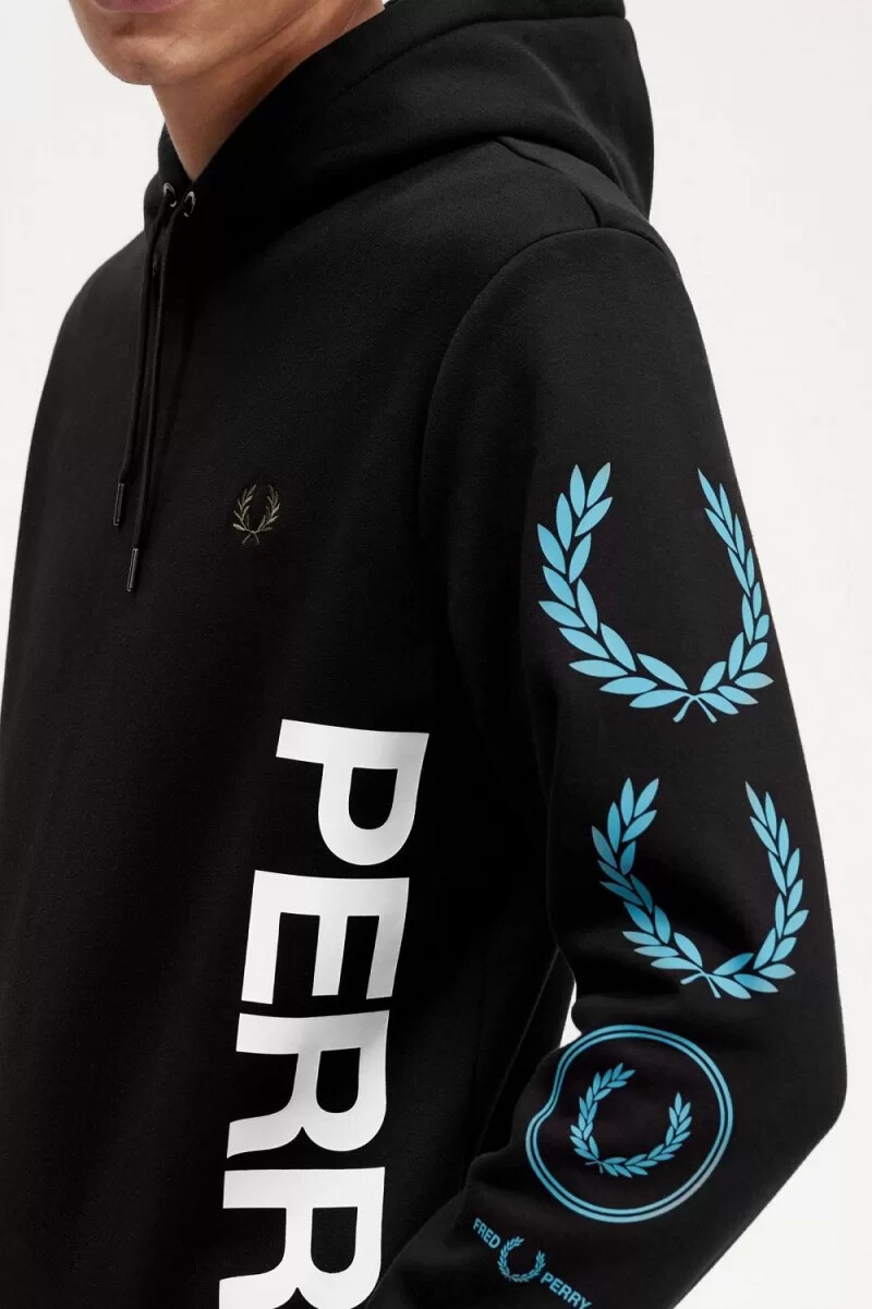 felpa con cappuccio da uomo con marchio grafico fred perry nera