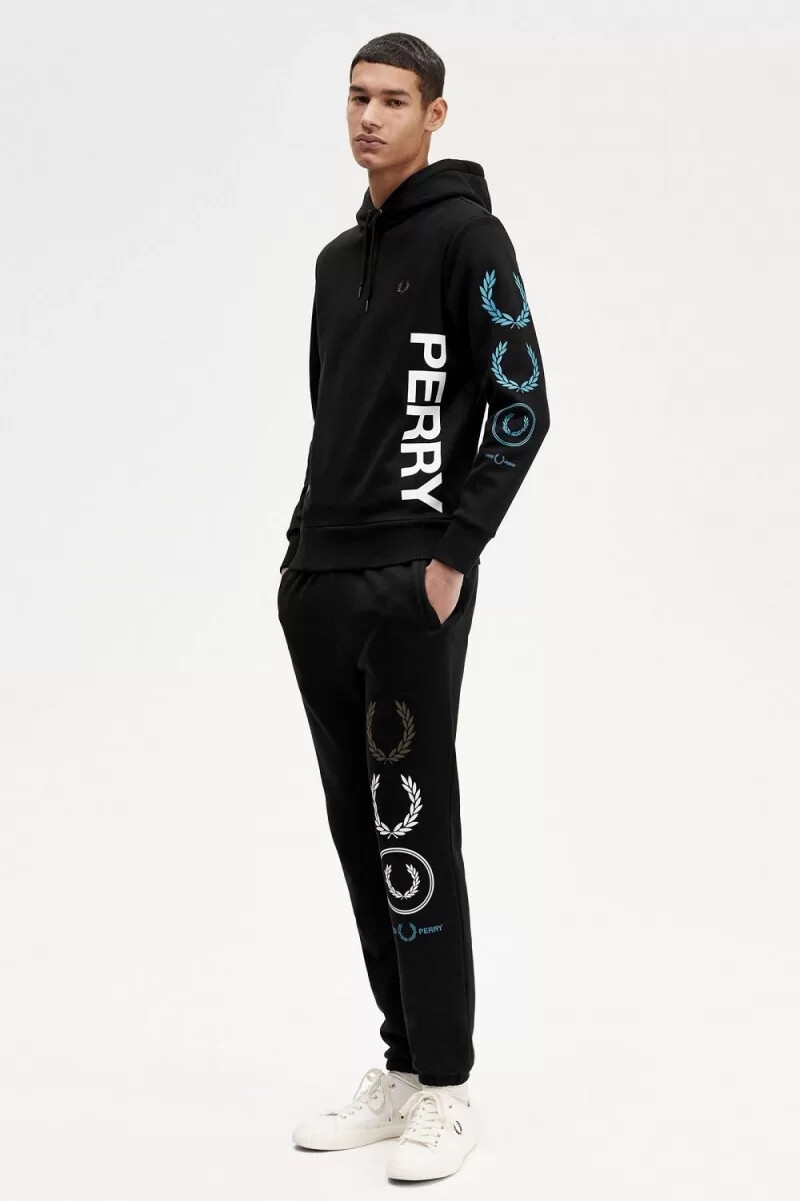felpa con cappuccio da uomo con marchio grafico fred perry nera