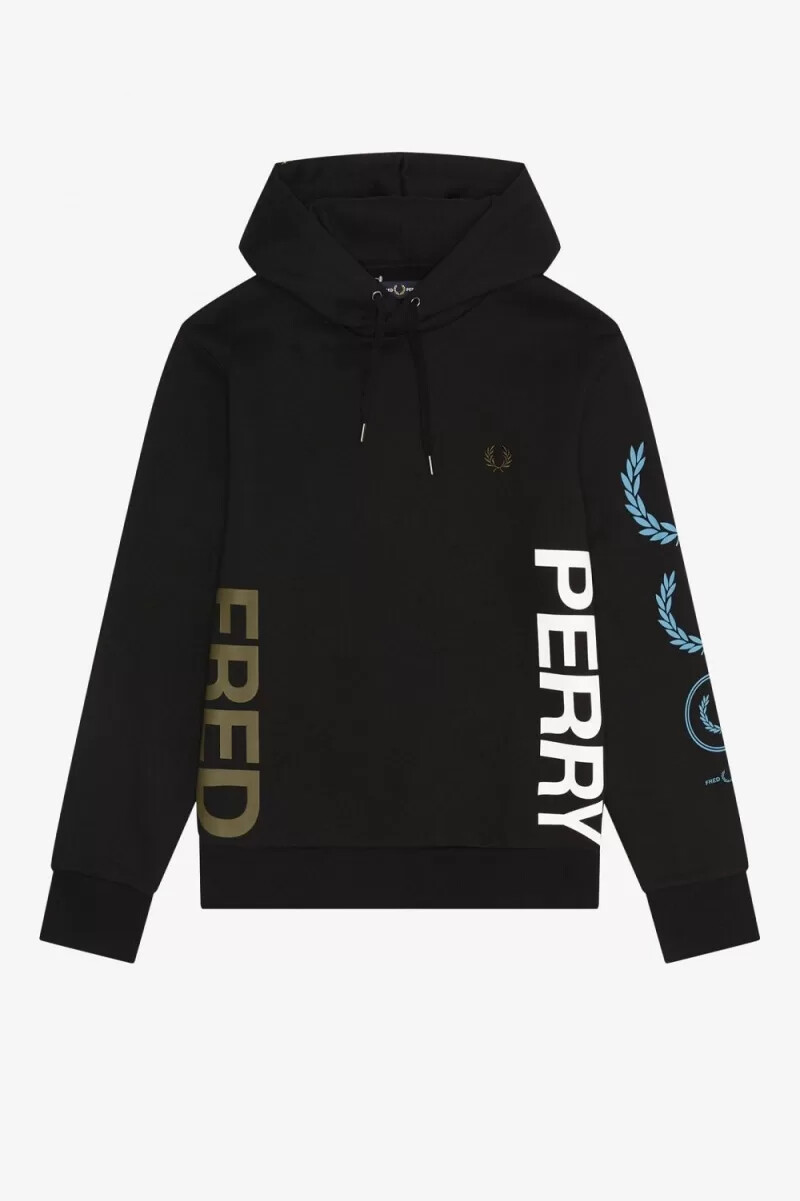 felpa con cappuccio da uomo con marchio grafico fred perry nera