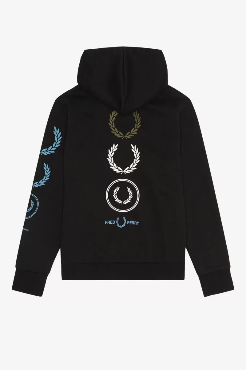 felpa con cappuccio da uomo con marchio grafico fred perry nera