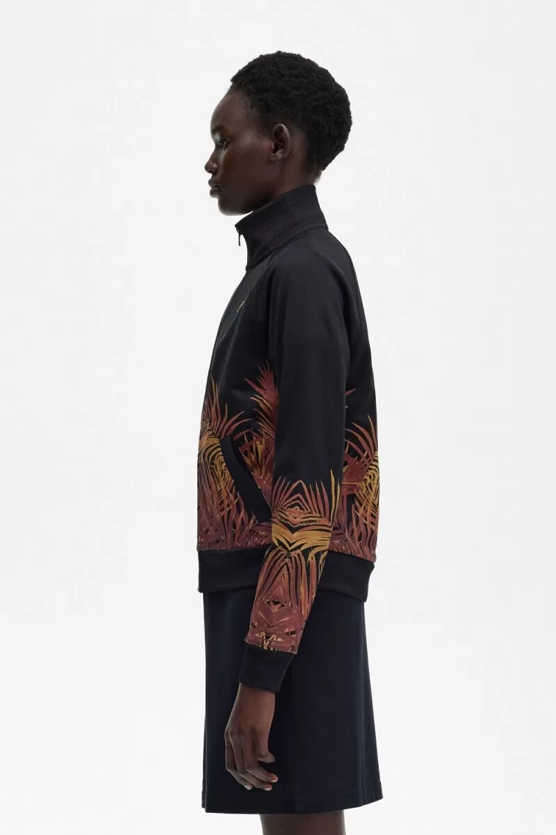 fred perry palm print track giacche da donna nere
