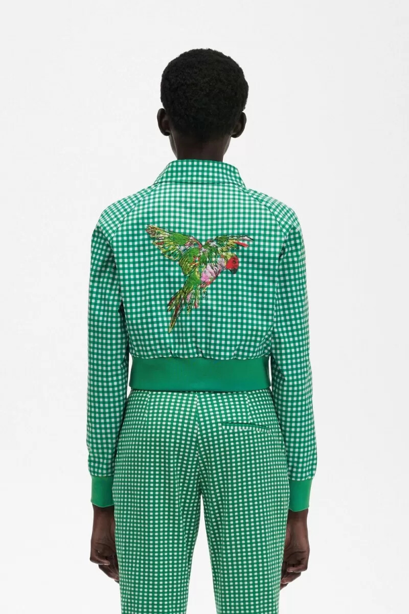 giacche da donna fred perry ricamate a quadretti verdi