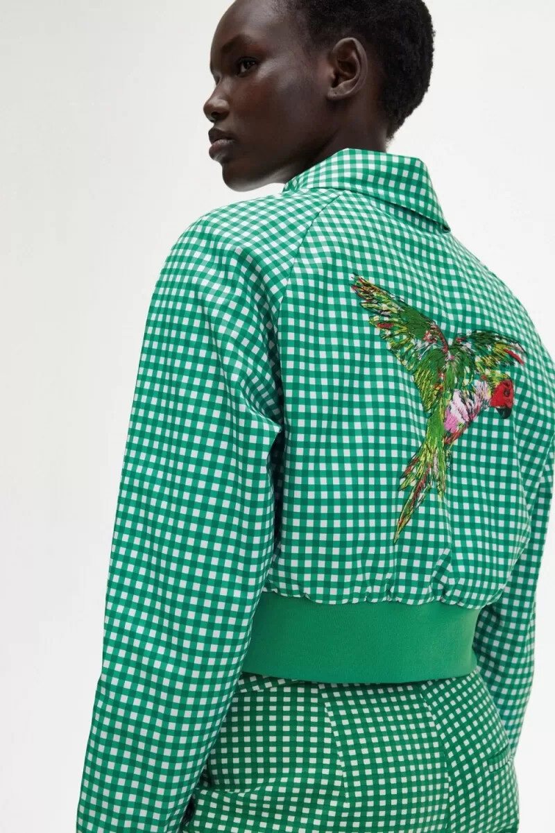 giacche da donna fred perry ricamate a quadretti verdi