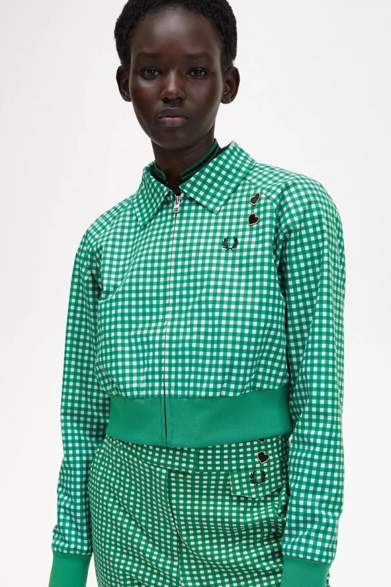 giacche da donna fred perry ricamate a quadretti verdi
