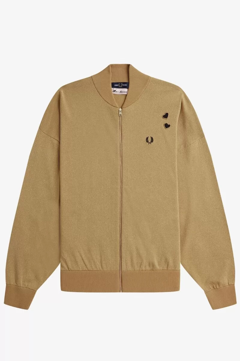 fred perry metallic knitted bomber jackets da donna 1964 gold