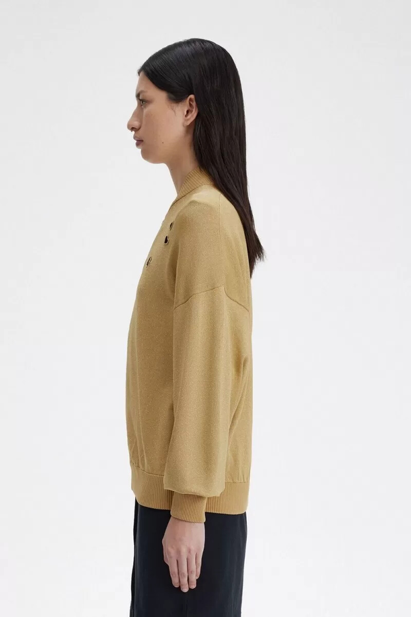 fred perry metallic knitted bomber jackets da donna 1964 gold