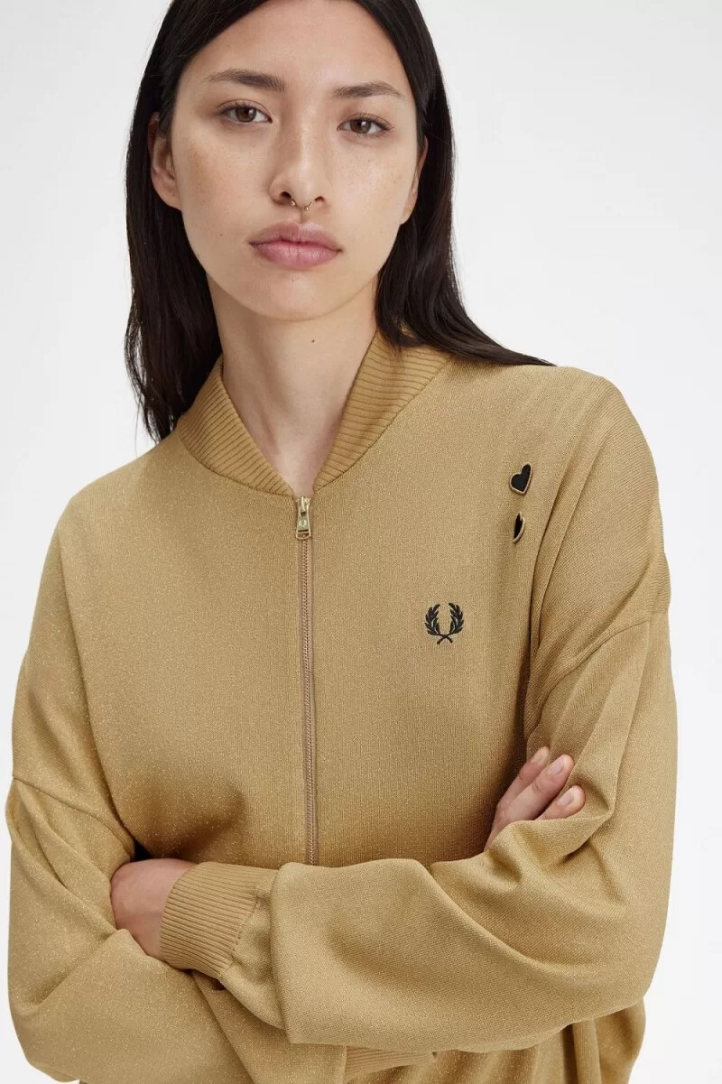 fred perry metallic knitted bomber jackets da donna 1964 gold