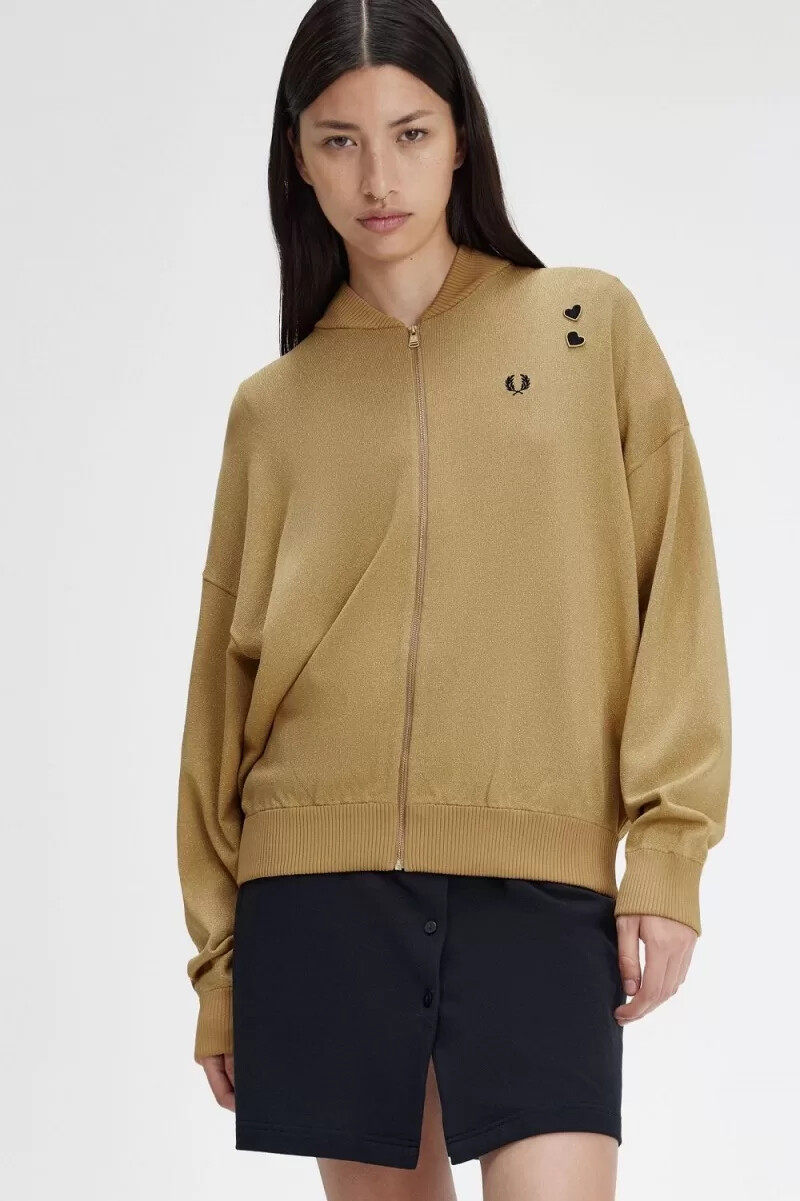 fred perry metallic knitted bomber jackets da donna 1964 gold