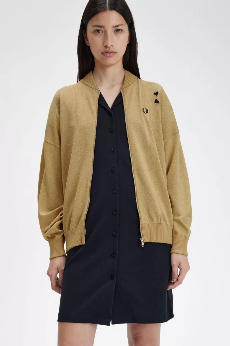 fred perry metallic knitted bomber jackets da donna 1964 gold