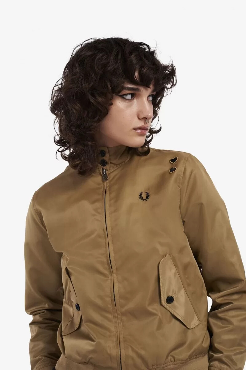 fred perry giacca da donna con fodera stampata e cerniera verde