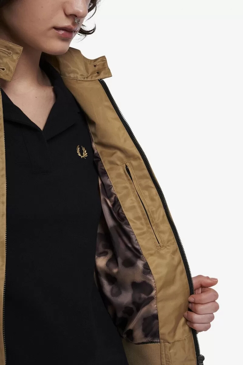 fred perry giacca da donna con fodera stampata e cerniera verde