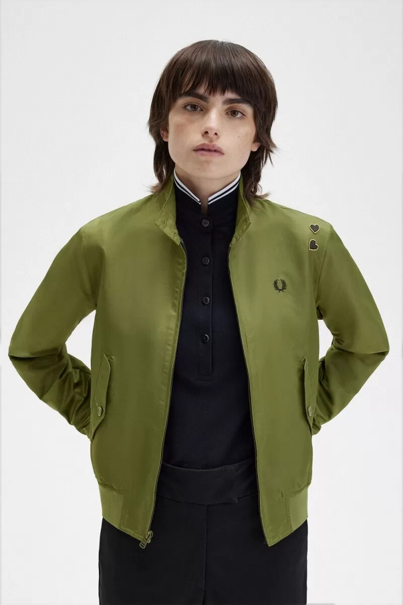 parka da donna con fodera stampata e cerniera fred perry verde
