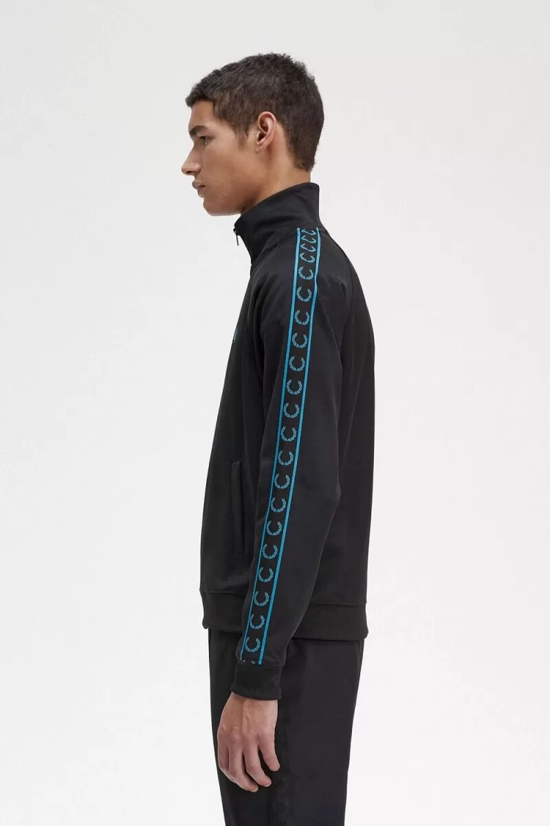 fred perry giacca sportiva da uomo con nastro a contrasto nera e blu cyber