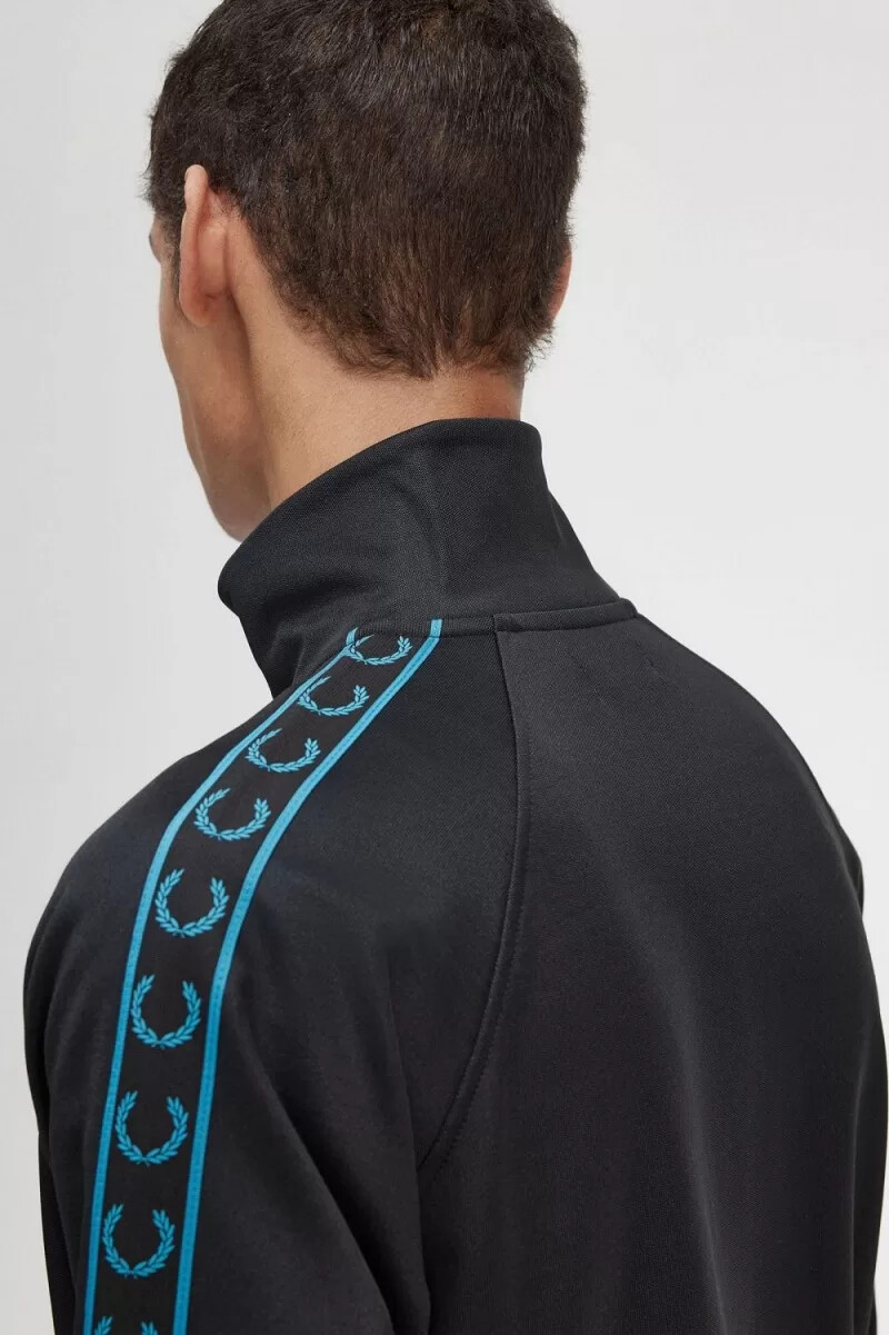fred perry giacca sportiva da uomo con nastro a contrasto nera e blu cyber