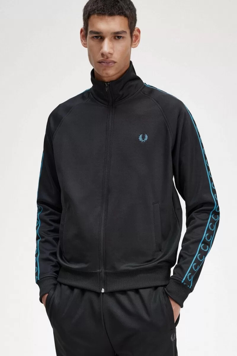 fred perry giacca sportiva da uomo con nastro a contrasto nera e blu cyber