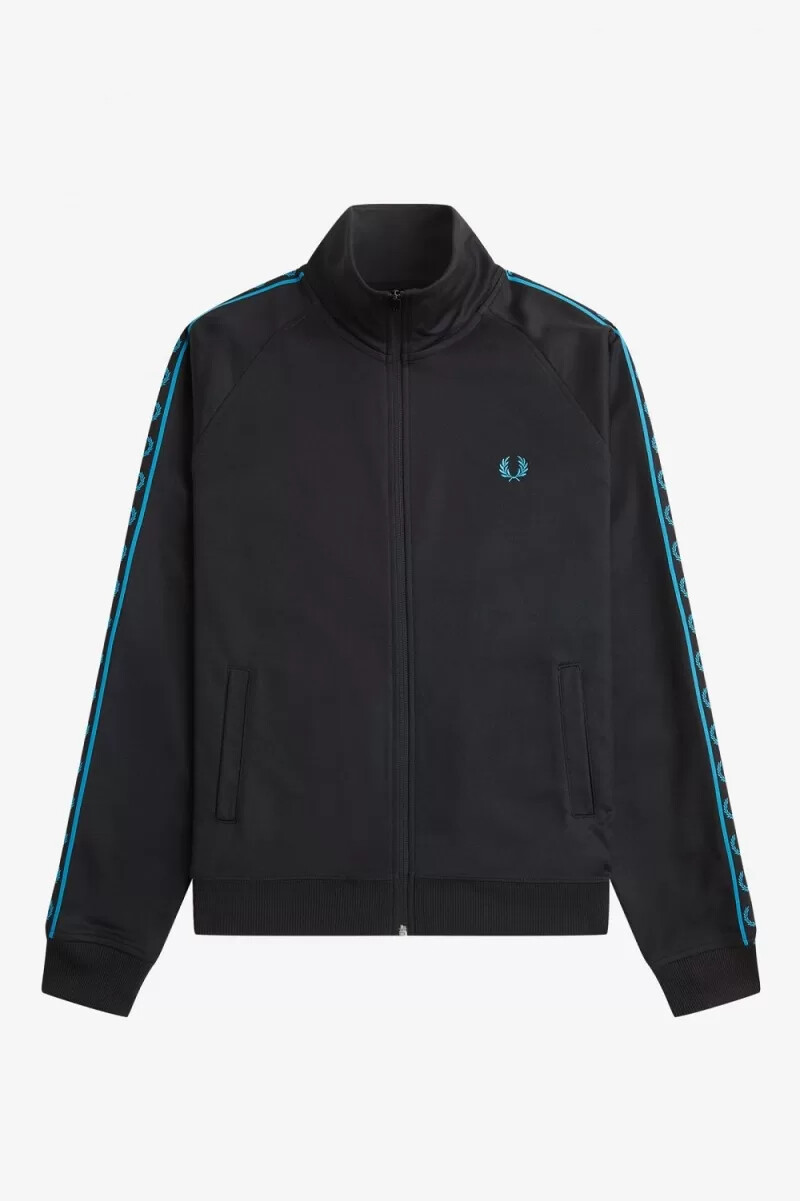 fred perry giacca sportiva da uomo con nastro a contrasto nera e blu cyber